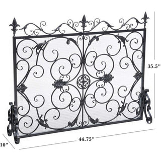 Sunvega Ornate Iron Fireplace Screen with Aged Powder Coated Black Finish