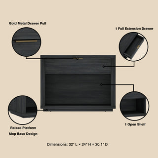 Sunvega Modern Brown Nightstand with Open Shelf and Drawer for Bedroom