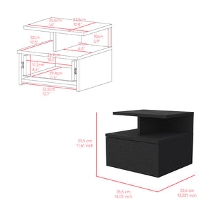 Sunvega Floating Nightstand with Drawer in Black Wengue Finish for Wall Assembly