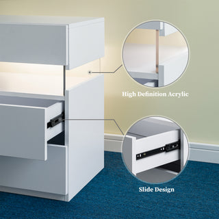 Sunvega LED Nightstand with Acrylic Board and RGB Lights 3 Drawer Bedside Table
