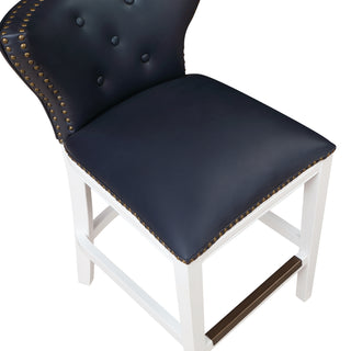 Sunvega Midnight Blue Faux Leather Upholstered Counter Stool with White Wood Base
