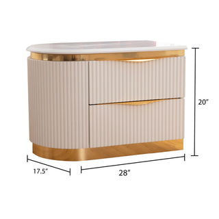 Sunvega White and Gold Lacquered 2-Drawer Nightstand with Soft-Closing Drawers