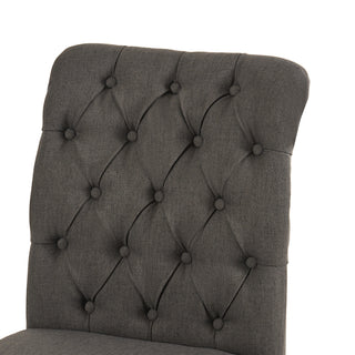 Sunvega Dark Grey Roll Top Button Tufted Dining Chairs Set of 2