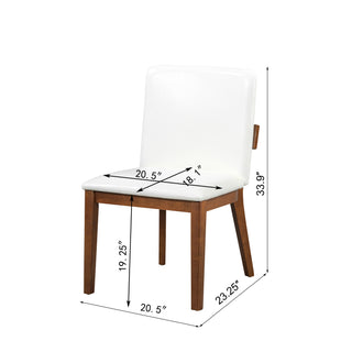 Sunvega Modern Walnut Finish Wood and White Glossy PU Leather Dining Chairs Set of 2