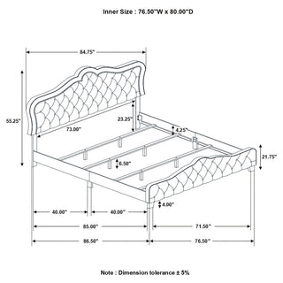 Sunvega Grey Velvet Upholstered Queen Panel Bed with Button Tufting and Chrome Nailheads