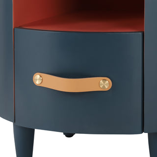 Sunvega Blue Round Nightstand with Storage Drawer and Open Shelf for Bedroom