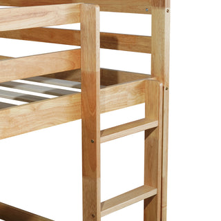 Sunvega Twin over Twin Solid Wooden Bunk Bed with Ladder and Strengthened Slats
