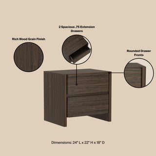 Sunvega Modern Oak Nightstand with Two Spacious Drawers for Bedroom