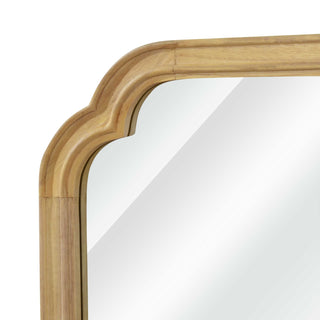 Sunvega Yellowish Brown Solid Wood Frame Rounded Corner Decorative Mirror for Bathroom Bedroom