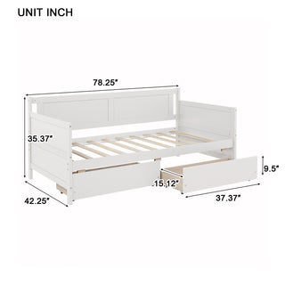 Sunvega Twin Size Pine Wood Daybed with Two Storage Drawers in White