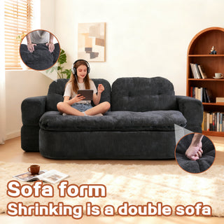 Sunvega Modern Corduroy Convertible Sofa Bed with Pillows and Quilt for Living Room