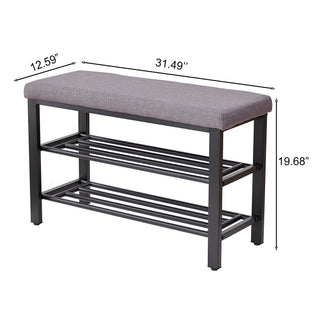 Sunvega 3-Tier Entryway Shoe Rack Bench with Comfortable Linen Cushion and Metal Mesh Shelves