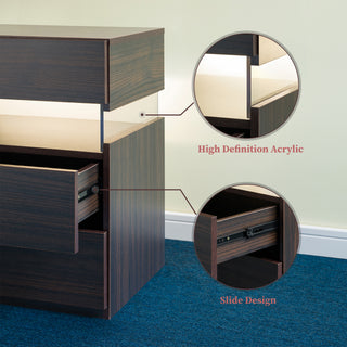 Sunvega LED Nightstand with Acrylic Board and RGB Lights 3 Drawer Bedside Table