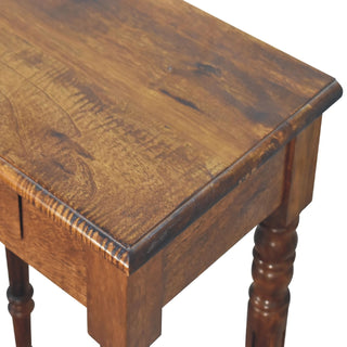 Sunvega Solid Mango Wood Writing Desk with Chestnut Finish and Hand-Carved Flute Legs