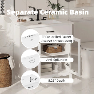 Sunvega Modern 30 Inch Bathroom Vanity with Ceramic Sink and Tempered Glass