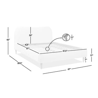 Sunvega King Upholstered Platform Bed with Curved Headboard in Oatmeal Chenille
