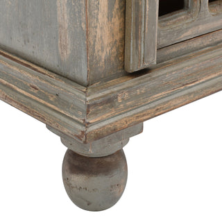 Sunvega Antique Grey Wood Nightstand with Carved Pattern for Bedroom