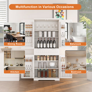 Sunvega Modern Farmhouse White Buffet Cabinet with Hutch for Kitchen Storage and Dining Room