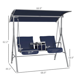 Sunvega Outdoor Porch Swing Chair with Canopy Table and Cup Holders for Two Adults