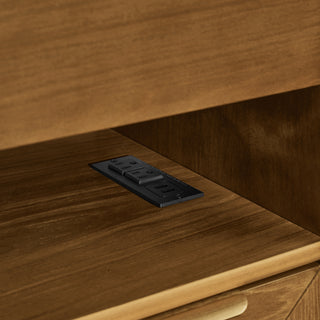 Sunvega Mid Century Modern Nightstand with Charging Station and 2 Drawers Dark Walnut