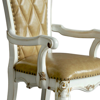 Sunvega Butterscotch and Antique Pearl Tufted Arm Chairs Set of 2 with Queen Anne Legs