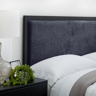 Sunvega Navy Queen Upholstered Headboard with Metal Trim and Modi Plates