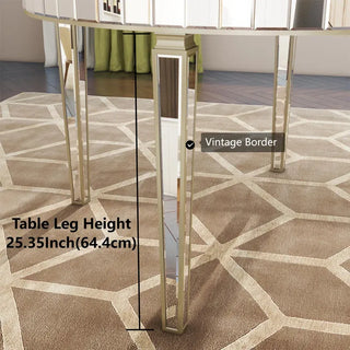 Sunvega Round Glass Dining Table with Gold Geometric Design and Mirror Top