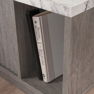 Sunvega Contemporary Night Stand with Adjustable Shelf and Faux Marble Accents