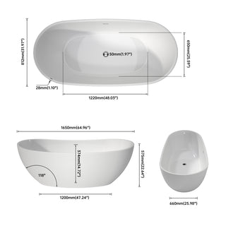 Sunvega Premium High-back Oval Acrylic Freestanding Soaker Bathtub Non-Slip Easy Clean