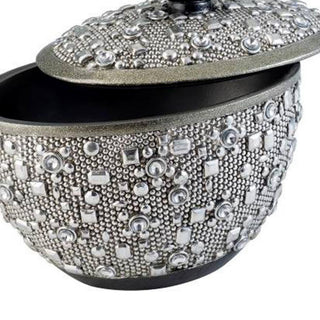 Sunvega Polyresin Round Jewelry Box with Silver Finish and Egg-Shaped Handle
