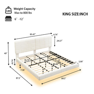 Sunvega King Boucle Floating Bed with Lights and Anti-Collision Corners