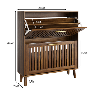 Sunvega Walnut Farmhouse Buffet Cabinet with Louvered Doors and Adjustable Shelves