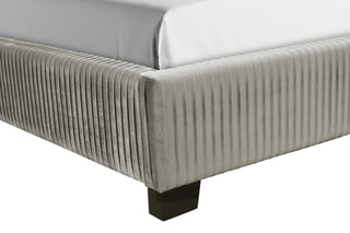 Sunvega Queen Upholstered Pleated Bed in a Box with Sturdy Dark Brown Frame