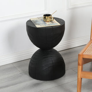 Sunvega Black Solid Mango Wood Round Side Table, 12.2" x 18.1", Contemporary Accent End Table for Living Room or Bedroom