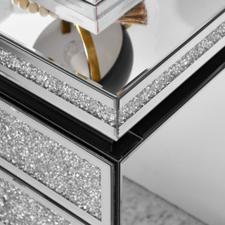 Sunvega Mirrored Nightstand with Crystal Inlay and 3 Spacious Drawers for Bedroom