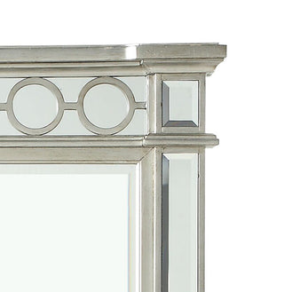 Sunvega Mirrored Nightstand with Geometric Trim and Crystal Knobs for Bedroom