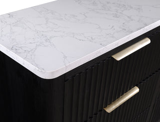 Sunvega Contemporary Black Nightstand with Two Drawers and White Top