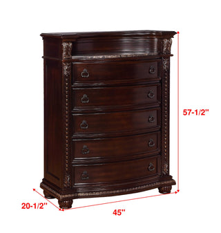 Sunvega Traditional Brown Cherry Finish Marble Top Three Drawer Nightstand