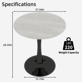 Sunvega Round White Pedestal Side Table with Marble Effect Top for Living Room