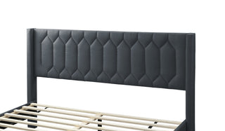 Sunvega Modern Charcoal Burlap Upholstered Queen Size Headboard with Diamond Design