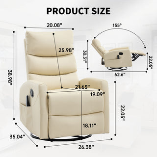 Sunvega Fabric Heat Massage Manual Recliner Chair with Rocker and Swivel for Living Room