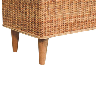 Sunvega Cream Boucle Upholstered Woven Wood Bench with Curved Armrests