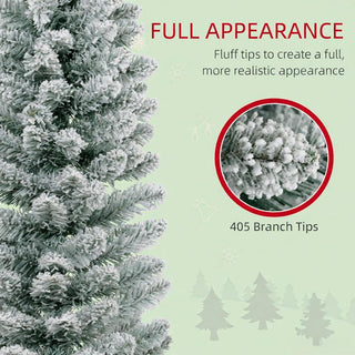 Sunvega Pencil Artificial Xmas Tree with Faux Snow Flocked Full Branch Tips Flame-retardant