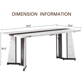 Sunvega White Marble Grain Waterproof Large Dining Table with Adjustable Legs for Kitchen