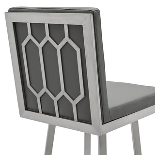 Sunvega Swivel Modern Metal and Gray Faux Leather Bar Counter Stool with Footrest