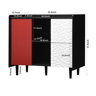 Sunvega Black and Red Modern Sideboard Buffet Cabinet with 2 Drawers