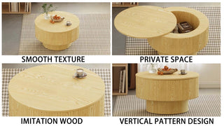 Sunvega MDF Modern Circular Coffee Table with Concealed Storage and Stripe Design