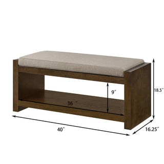 Sunvega Modern Accent Bench with Removable Cushion and Lower Storage Shelf