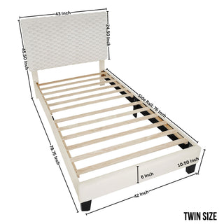 Sunvega Plush 3D Upholstered Platform Bed in White Dove with Height Adjustable Headboard