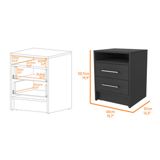Sunvega Philadelphia Two Drawer Nightstand with Concealed Open Shelf